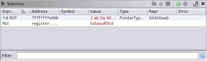 The watches window in a call to srand